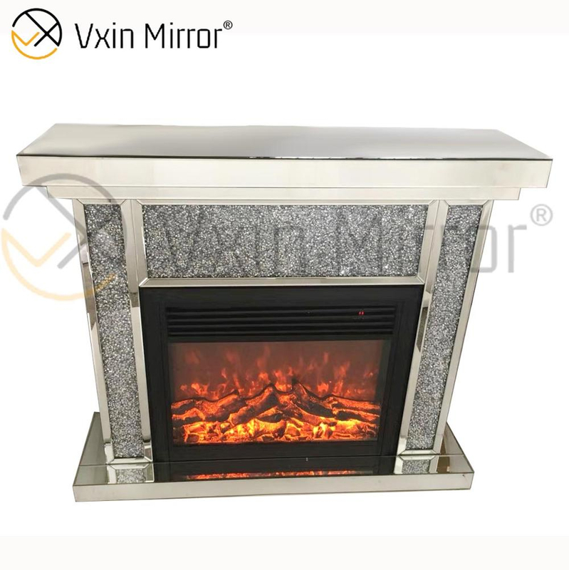 Chimenea de espejo de diamante triturado de cristal de lujo para interiores con inserto de viento caliente en muebles de sala de estar WXWF-042
