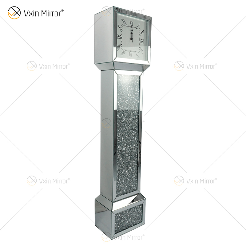Reloj con espejo WXMC-053 Diamante triturado Reloj de pie elegante plateado