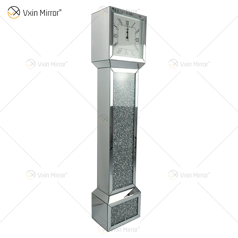 Reloj con espejo WXMC-053 Diamante triturado Reloj de pie elegante plateado