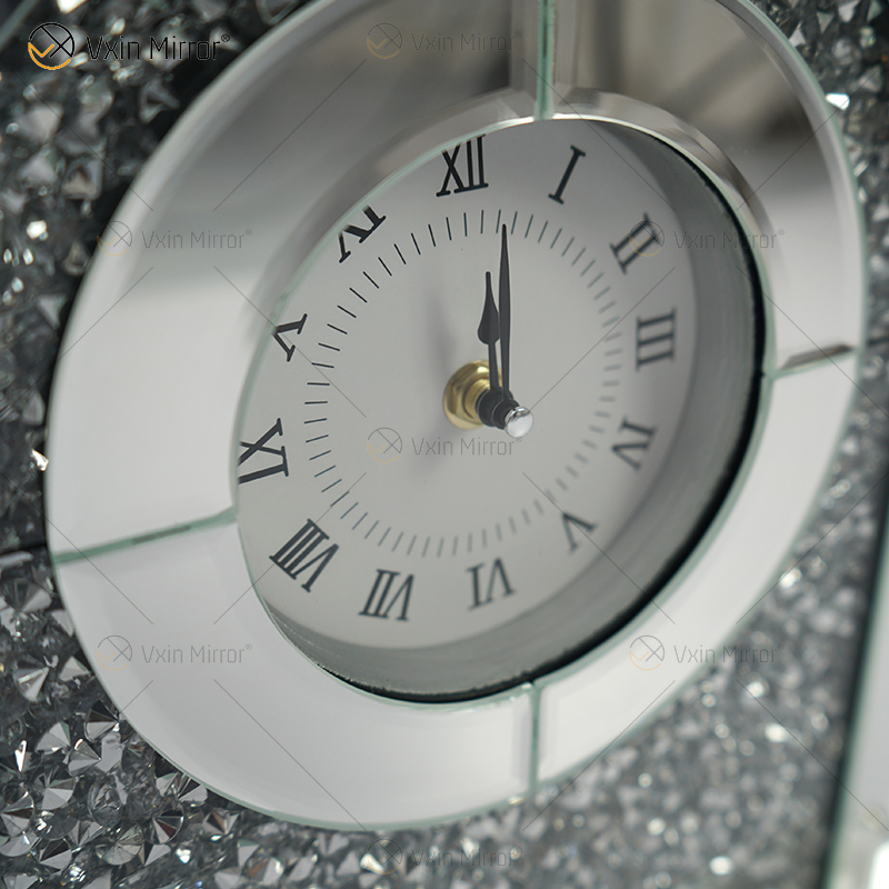 Reloj de mesa rectangular con espejo plateado y diamante triturado WXMC-056 de nuevo diseño de fábrica