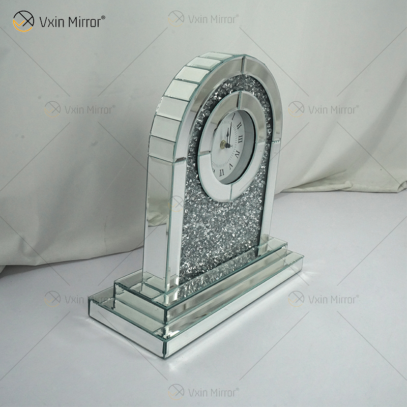 Reloj de mesa rectangular con espejo plateado y diamante triturado WXMC-056 de nuevo diseño de fábrica
