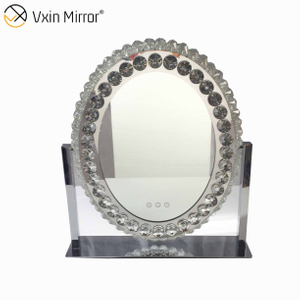 Espejo de tocador de mesa de Hollywood táctil regulable con cristal de diamante decorativo ovalado WXDL-175