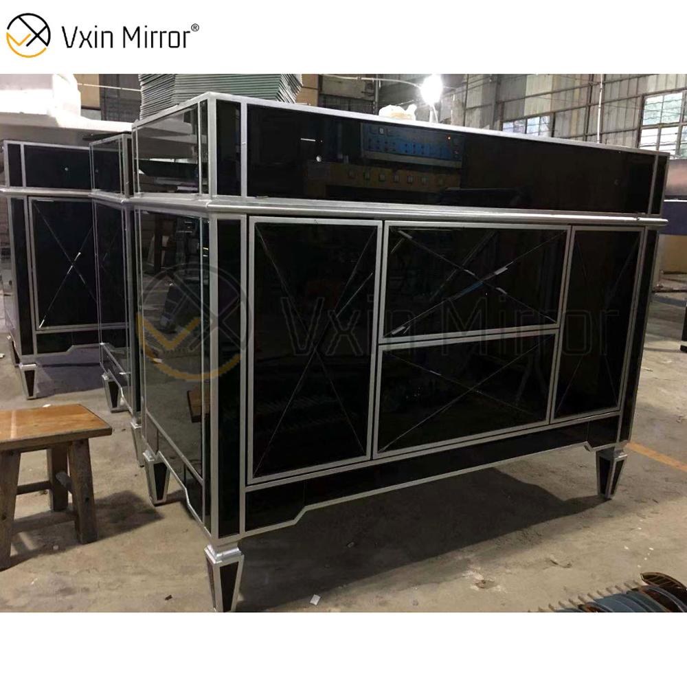 Gabinete de armario con espejo para sala de estar de vidrio negro con espejo VXin