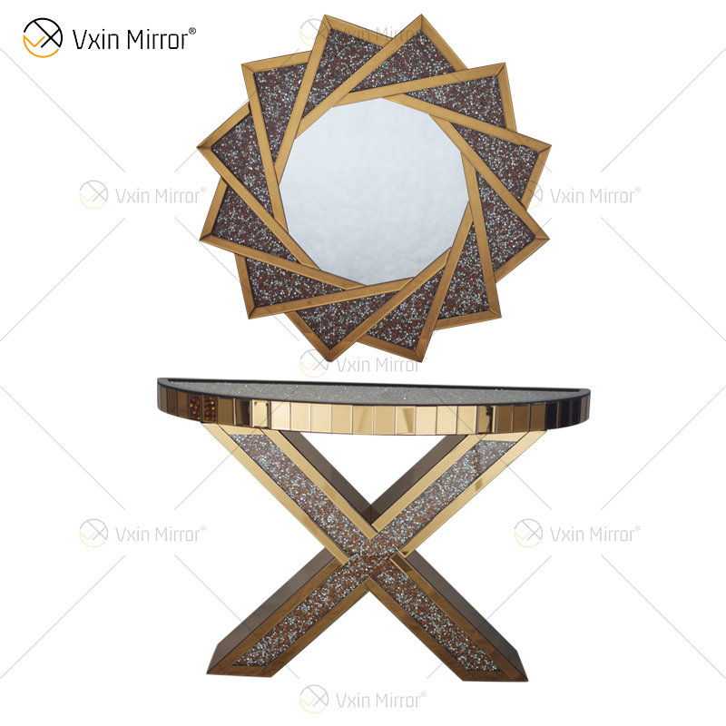 Fuente de fábrica Vxin Modern Home Decor Luxury Crush Diamond Mirrored Console Table con espejo