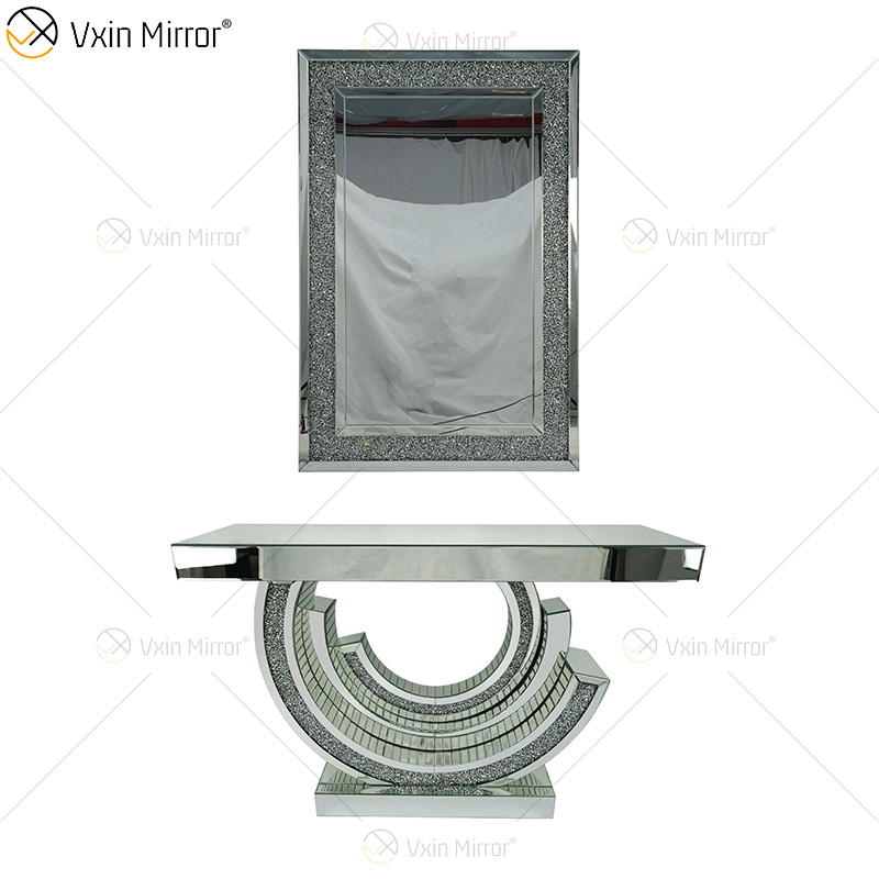 Mesa de consola con espejo 3C de diamante triturado brillante Original de fábrica con muebles de sala de estar con espejo