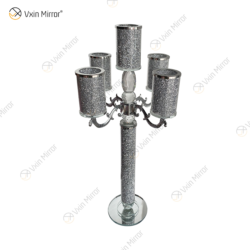 Nombre personalizable Modern Elegant VX-09 Silver Crystal 75 Light Mirrorr Portavelas para boda en casa