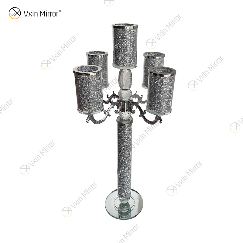 Nombre personalizable Modern Elegant VX-09 Silver Crystal 75 Light Mirrorr Portavelas para boda en casa