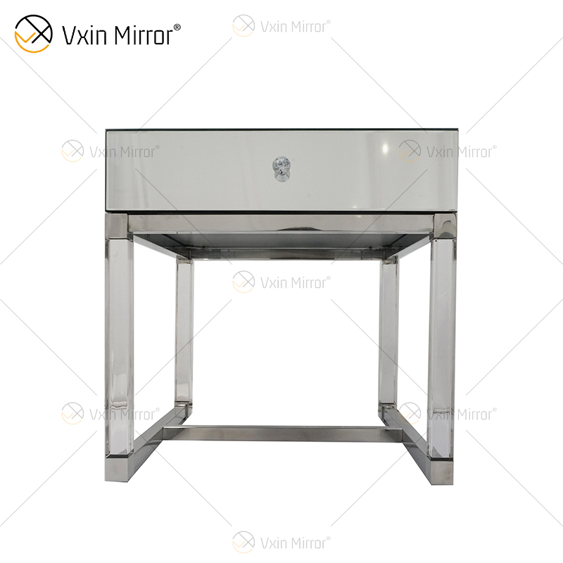 Vanity Modern WXF-139-2 Muebles de vidrio acrílico plateado Mesita de noche con cajones Mesita de noche con espejo para dormitorio