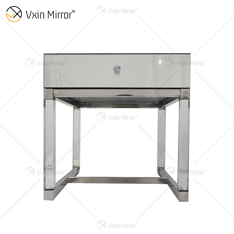 Vanity Modern WXF-139-2 Muebles de vidrio acrílico plateado Mesita de noche con cajones Mesita de noche con espejo para dormitorio