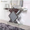 Venta al por mayor, mesa de consola con espejo, consola de mesa de entrada de pasillo de cristal de diamante triturado