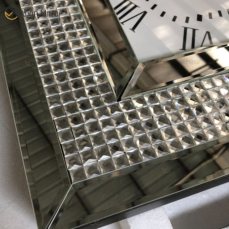 Reloj con espejo moderno WXMC-092 Reloj decorativo de plata con diamante triturado