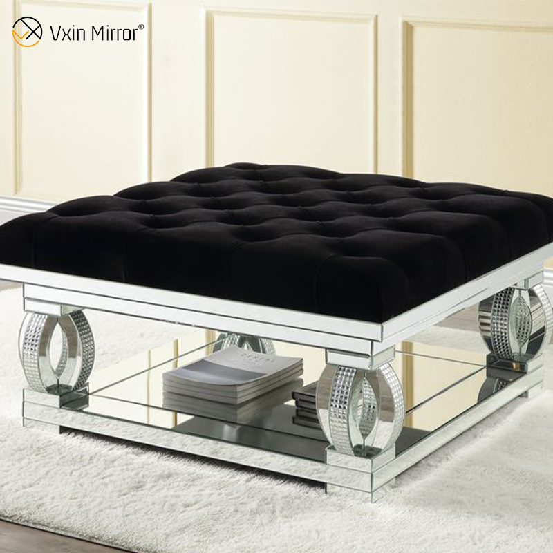 Moderna mesa de centro con espejo WXF-601, mesa auxiliar brillante para juego de sala de estar con sofá para juego