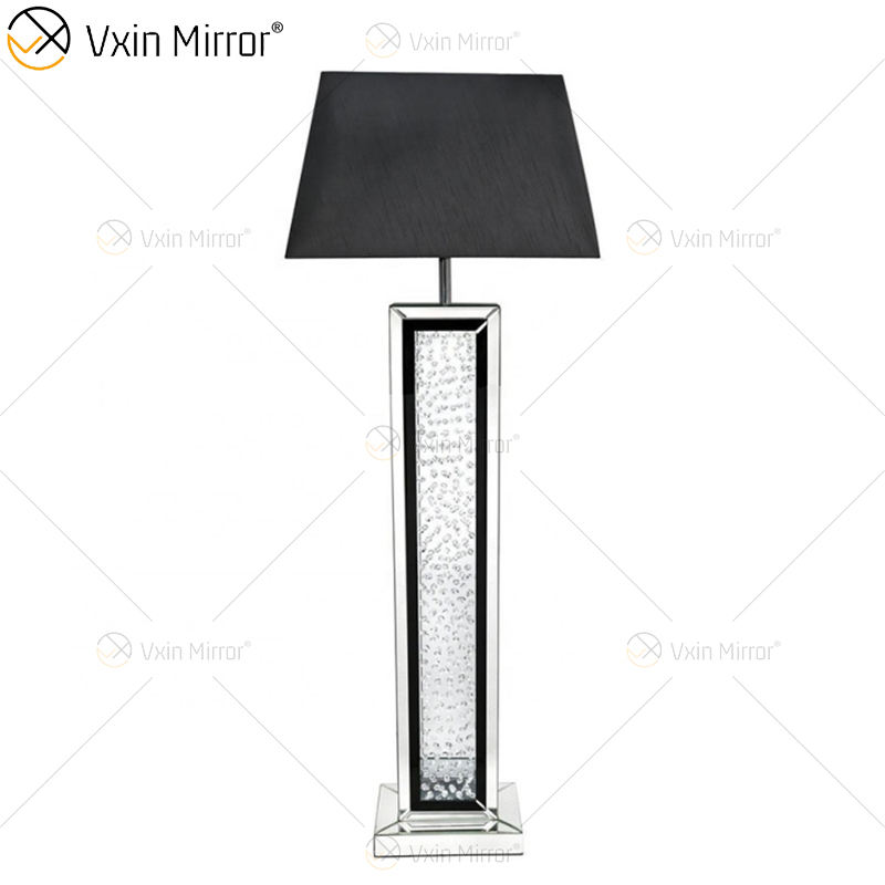 Marco negro WXFL-056 Sala de estar Elegante Plata Moderna Cristal 3D Espejo Lámpara de pie Lámpara de espejo