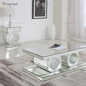 Vxin 3D Sparkling Simple Modern Glass Coffee Table Geometry Mirrored Coffee Table Silver Covered para sala de estar