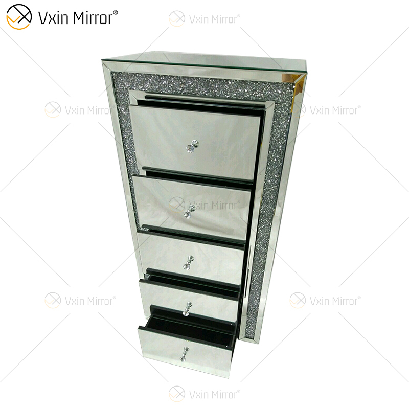 Vxin WXF-265 Varios cajones Tall Boy Espejo de cristal plateado Mesita de noche Mesita de noche con espejo de color personalizado Mesita de noche