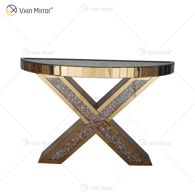 Mesa de consola de muebles para el hogar al por mayor con mesas de consola de diamante de cristal triturado modernas con espejo