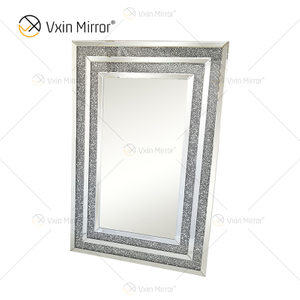 WXM-1776 Decoración de pared Espejo colgante de pared de cristal de diamante triturado plateado