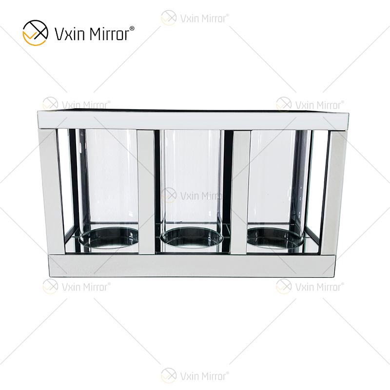 Meetart Crystal Clear Silver Mirror Glass Portavelas con 3 velas Tubo de luz Elegante Ideal para la decoración del hogar WXCH-65