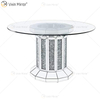 2020 Nuevo diseño WXF-160 Mesa de comedor plateada redonda de diamante triturado con tablero de vidrio templado