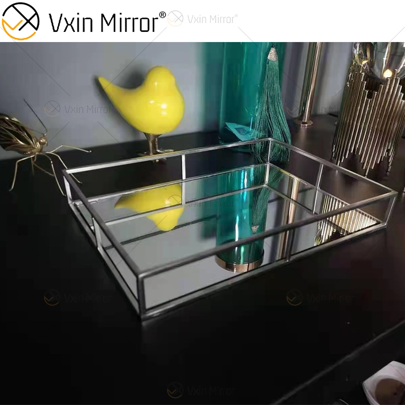 Venta caliente Vxin Espejo WXT-005 Decoración moderna Marco de acero inoxidable plateado Bandeja con espejo 2 Tamaño
