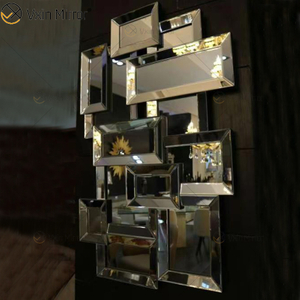 Suministro de fábrica, espejo de pared 3d, diseño de pegatina, WXM-1129, espejo de tocador de madera de pared elegante plateado