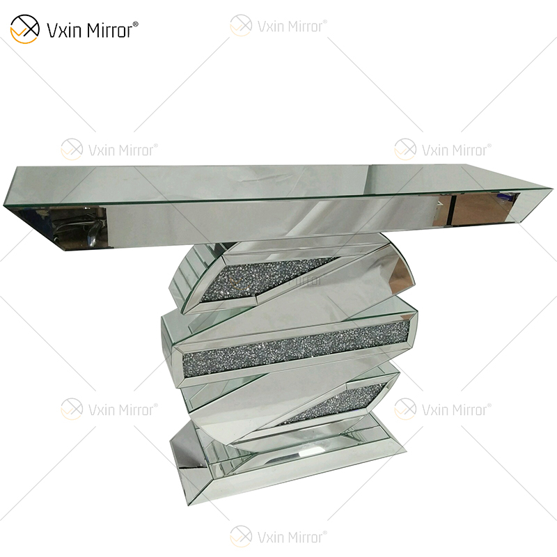 WXWF-445 OEM Design Sparkly Diamond Crush Crystal Silver Mirror Consola Mesa