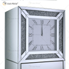 Elegante decoración para el hogar WXF-739 Gabinete de reloj de diamantes triturados con espejo plateado con 2 cajones