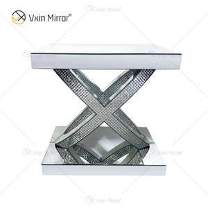 WXWF-128 Decoración para el hogar Cristal Plata Muebles de vidrio Espejo Mesa auxiliar