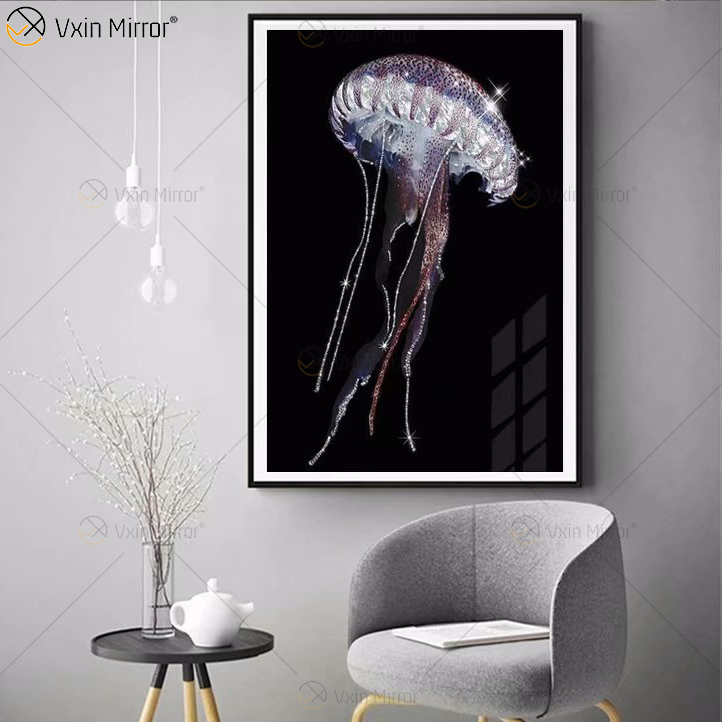 Marco de aluminio de lujo, pintura de porcelana de cristal, fondo de sofá, pintura colgante de pared, espejo, arte de pared, decoración de sala de estar