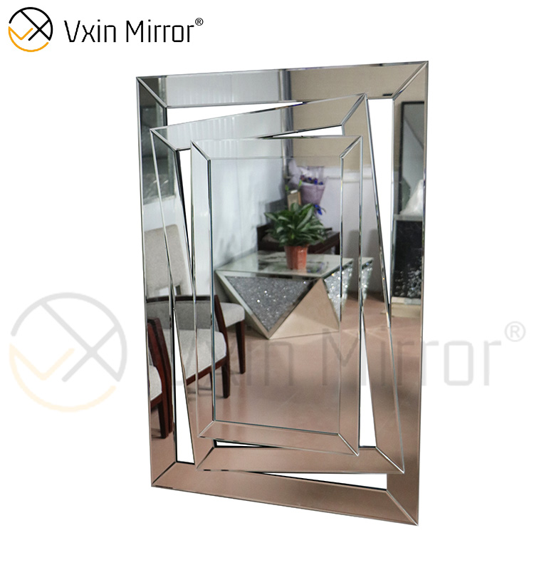 Decoración de pared tallada en 3D WXM-1505 Espejo colgante de pared moderno plateado