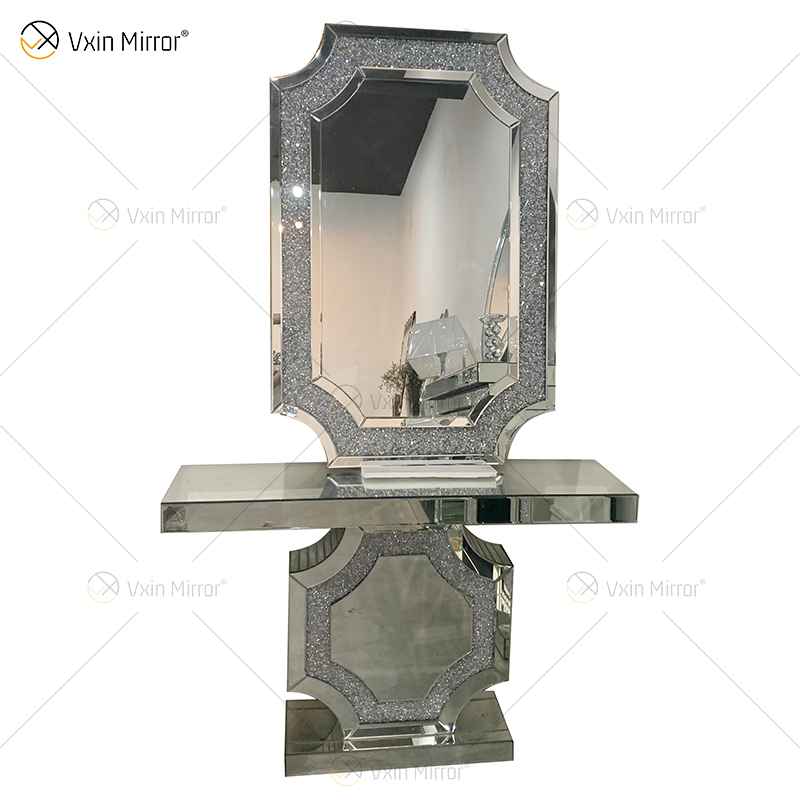 El más nuevo Vxin Mirror Silver Furniture Crush Diamond Console Table Mirrored con espejo de longitud