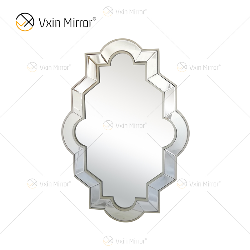 Venta caliente WXM-2072 Diseño especial moderno Decoración Espejo de pared colgante de lujo plateado con espejo