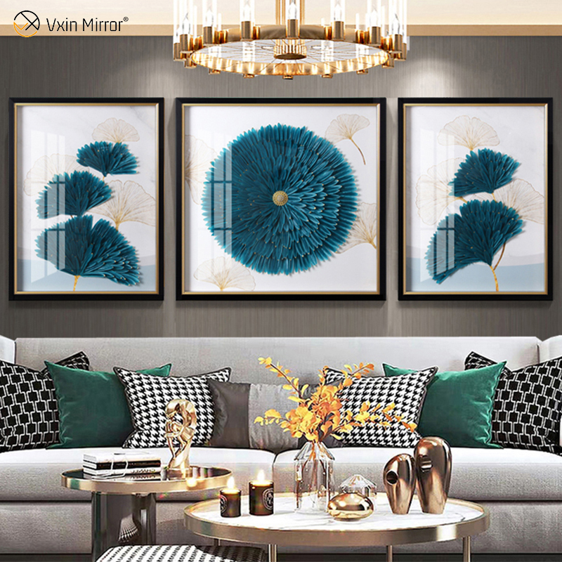 La pintura de flores Vxin WXPA-01 más nueva para la decoración del hogar arte de la pared cuadro colgante de plumas de Metal para el juego de sala de estar a la venta