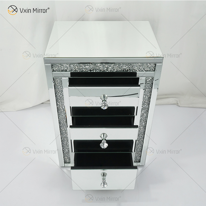 Vxin WXWF-716 Mesita de noche acrílica moderna para el hogar con 3 cajones Mesita de noche con espejo