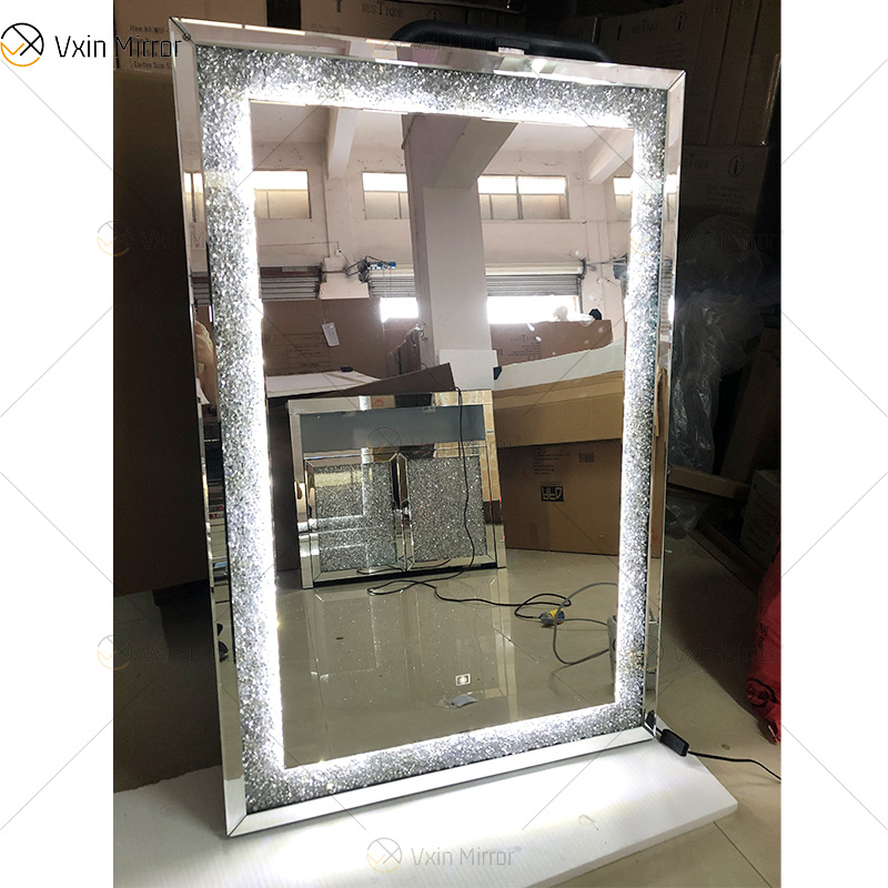 Top Design WXM-2593 LED 3 colores LED luz espejo diamante elegante maquillaje espejo sala de estar espejo