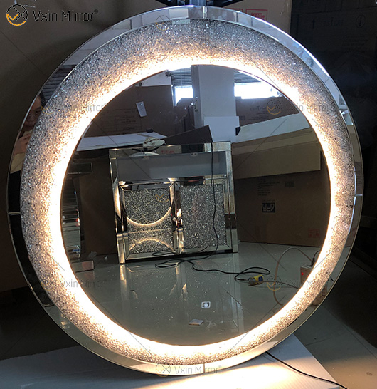 Nuevo diseño gran oferta WXM-2594 3 colores luz LED plata cristal redondo Simple moda diamante decoración espejo de maquillaje