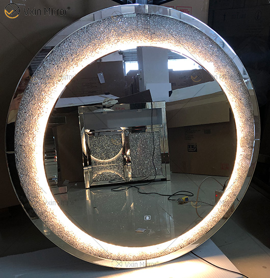 Nuevo diseño gran oferta WXM-2594 3 colores luz LED plata cristal redondo Simple moda diamante decoración espejo de maquillaje