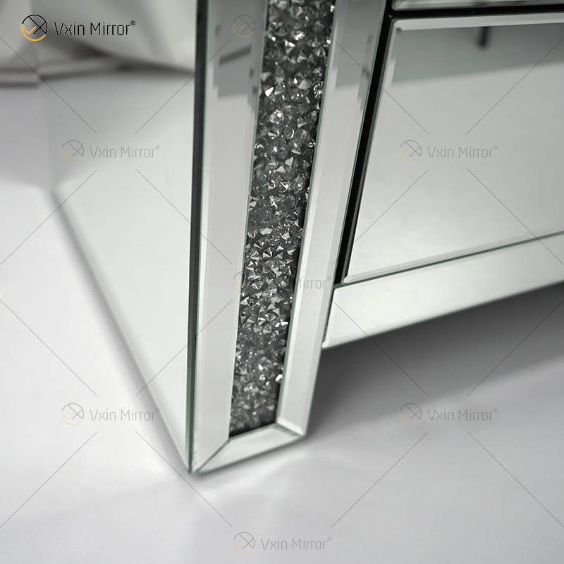 Vxin Mirror WXWF-718 Mesita de noche moderna con espejo de 3 cajones Mesita de noche
