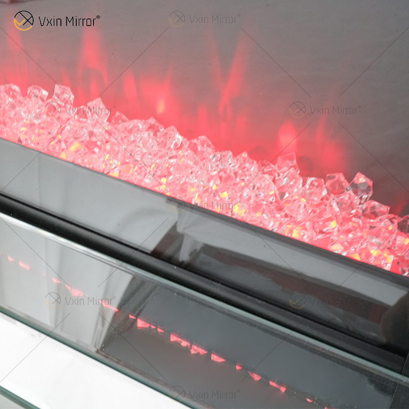 Venta caliente WXWF-1097 Sparkle Electric LED Cristal triturado con inserto de cristal Espejo Chimenea