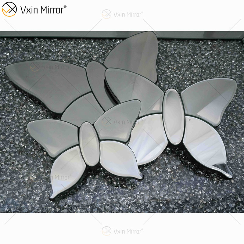 Moderno dos colores plata marrón espejo mariposa 3d espejo pared arte hogar Decoración pared marco en muebles de sala WXM-1097
