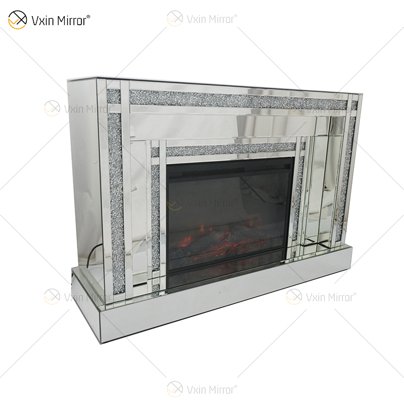 Diamond Luxury Popular Crush Sparkle Crystal Doble banda espejada WXWF-1109 Chimenea envolvente con espejo eléctrico Chimenea