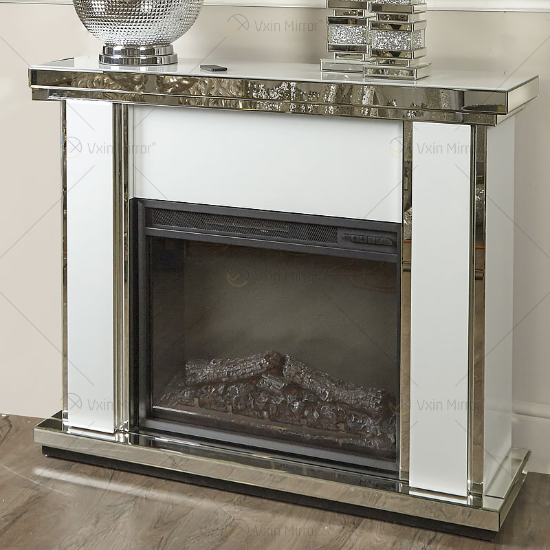 Chimenea de espejo de cristal blanco de cristal de diamante triturado para interiores de lujo en muebles de sala de estar WXWF-1108