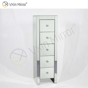 Vxin Mirror WXF-006 Mesita de noche de cristal plateado con cinco cajones Mesita de noche con espejo