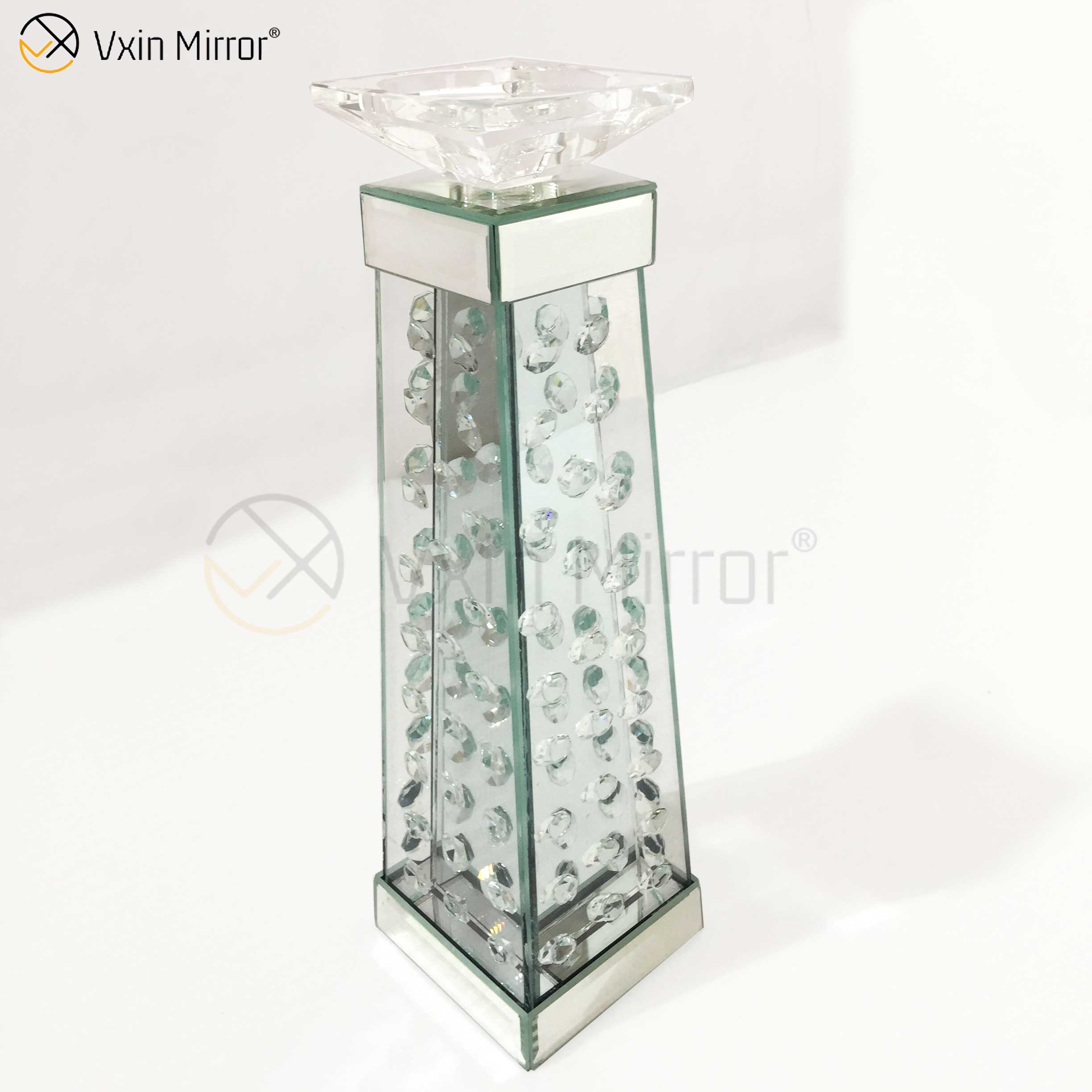 Venta al por mayor de fábrica Vxin Mirror WXCH-07 Portavelas de cristal de madera
