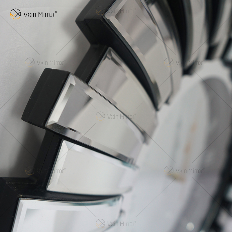 Reloj espejado WXMC-084 Vidrio doblado Decoración de pared plateada Reloj redondo 3D