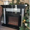 Chimenea eléctrica con espejo de marco negro de diamante triturado plateado para sofás de sala de estar WXWF-042-1
