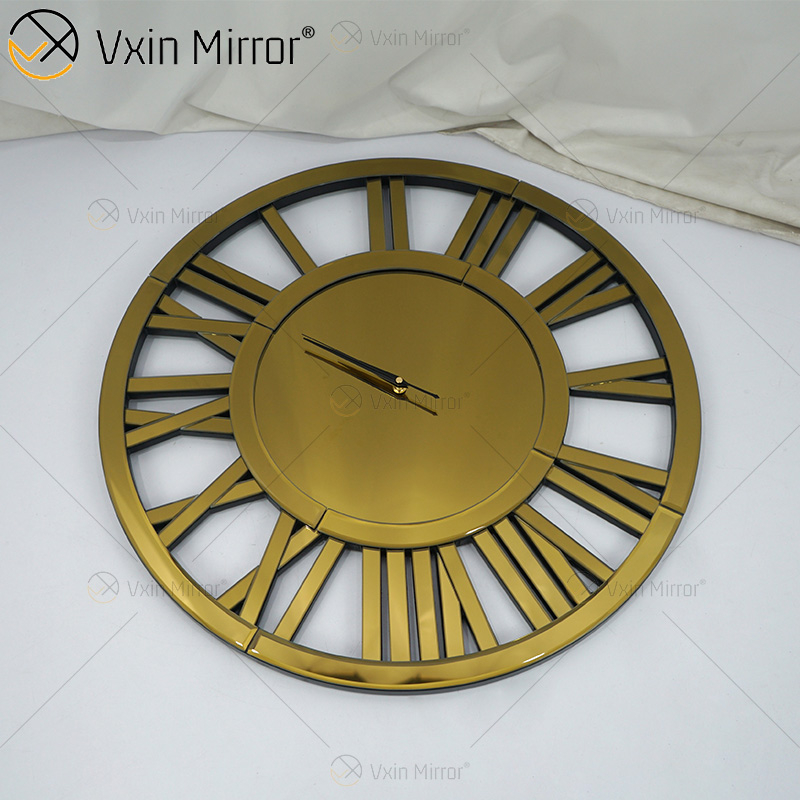 Venta caliente WXMC-04 pared moderna decorativa elegante diseño de números romanos reloj de espejo de pared de plata y oro