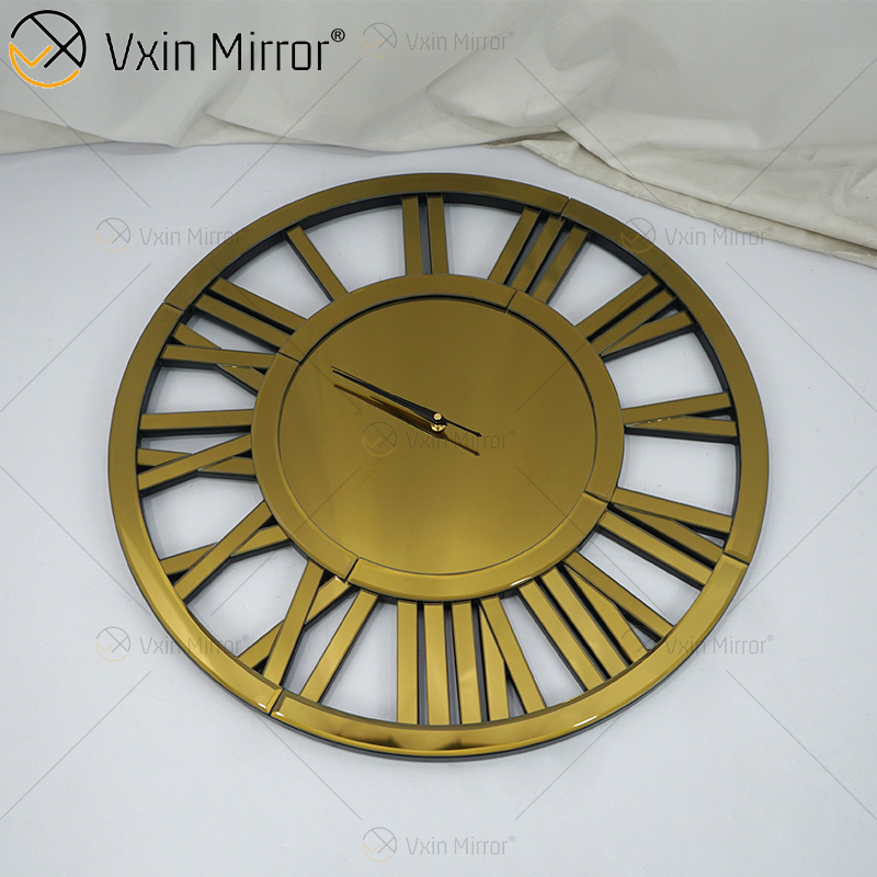 Venta caliente WXMC-04 pared moderna decorativa elegante diseño de números romanos reloj de espejo de pared de plata y oro