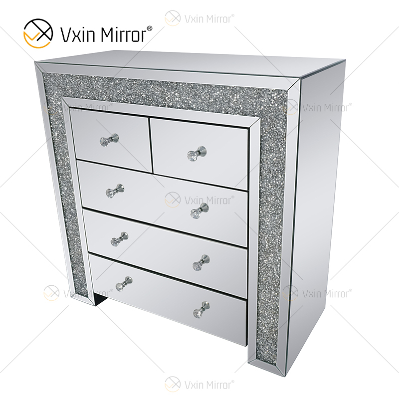 Mesita de noche con diamantes machacados en plata duplicada Vxin con 5 cajones