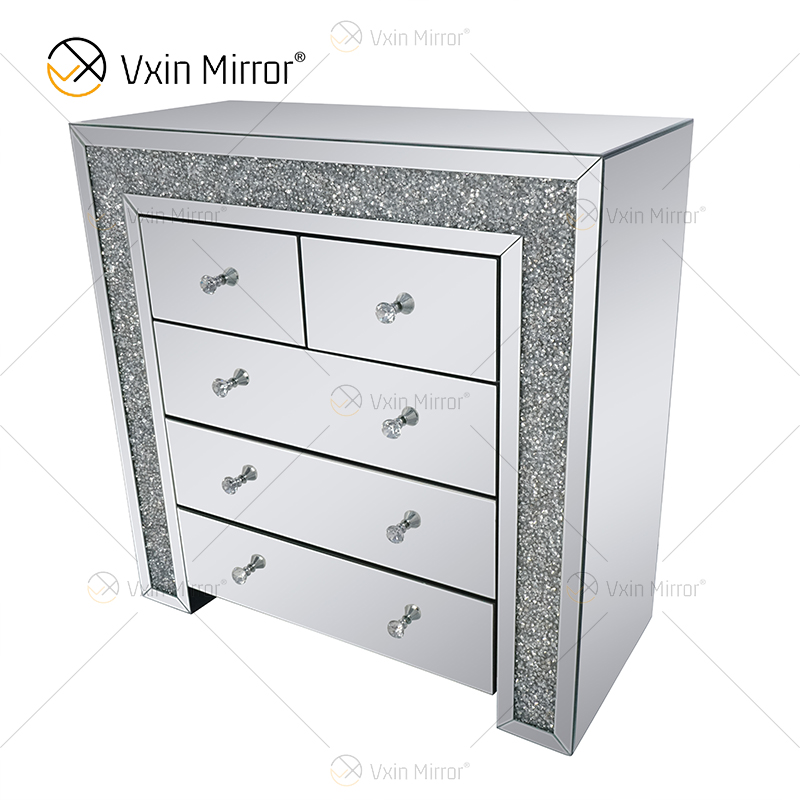 Mesita de noche con diamantes machacados en plata duplicada Vxin con 5 cajones